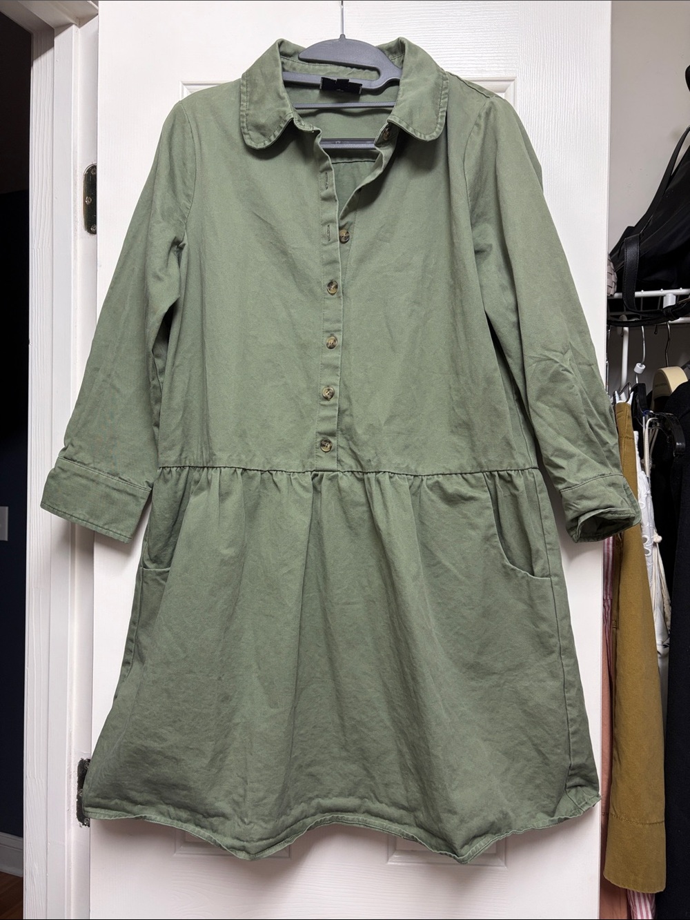 Tuckernuck Olive Green Button-Front Cotton Dress